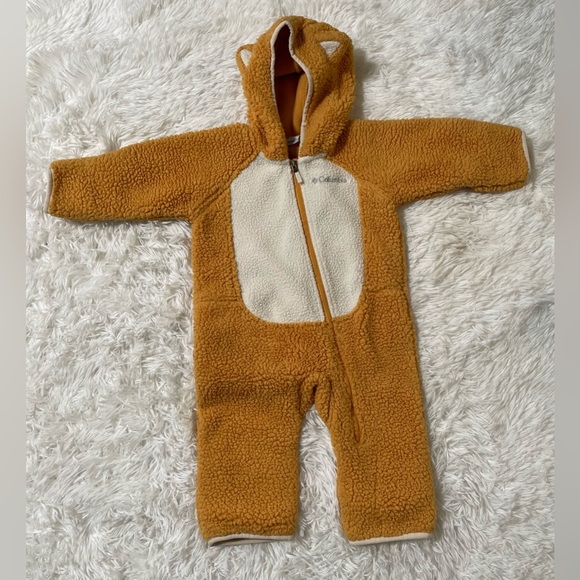 Columbia Infant Foxy Baby Sherpa Bunting 6-12M Orange Fleece Hooded One Piece - Picture 2 of 10